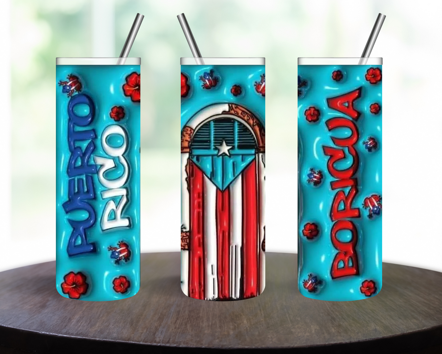 Stainless Steel 3D PUERTO RICO 20oz Skinny Tumbler