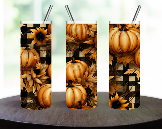 Fall Pumpkin Plaid Tumbler – 20oz Stainless Steel