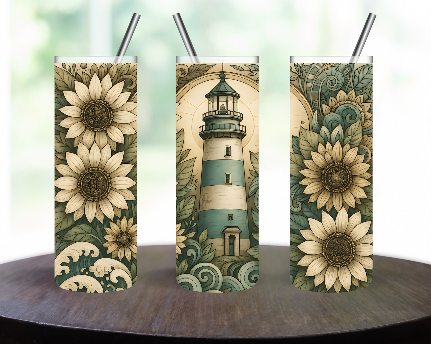 Sunflower Lighthouse Stainless Steel 20oz Skinny Tumbler