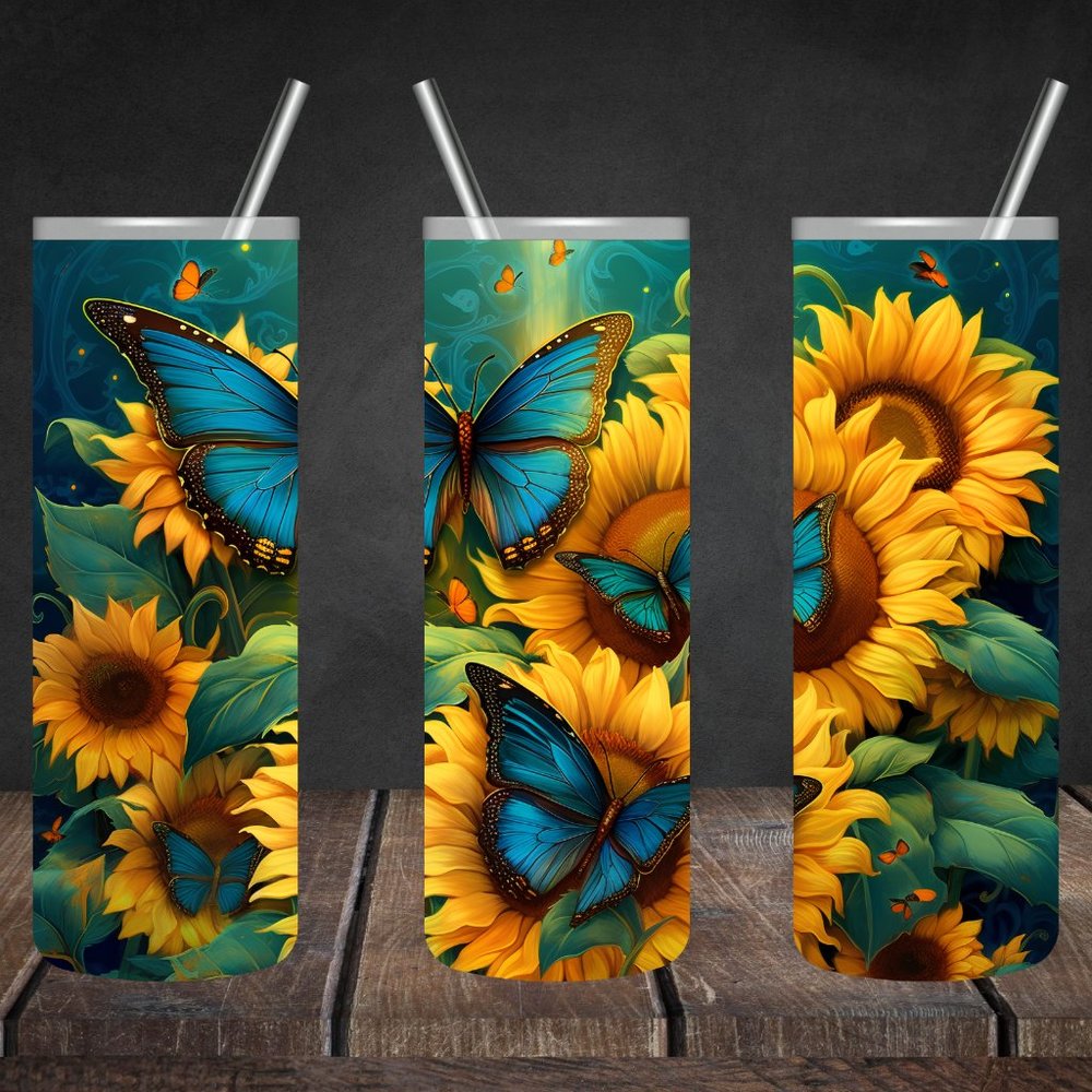 Sunflower Butterfly 20oz Skinny Tumbler