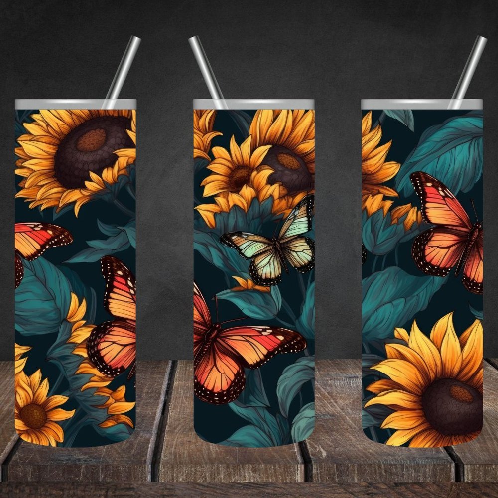 Butterfly Sunflower 20oz Skinny Tumbler