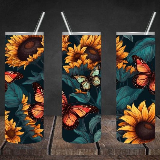 Butterfly Sunflower 20oz Skinny Tumbler