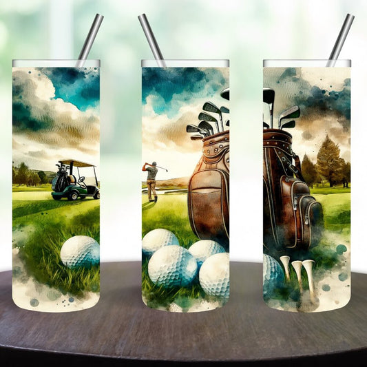 Stainless Steel with Golf Design 20oz Skinny Tumbler