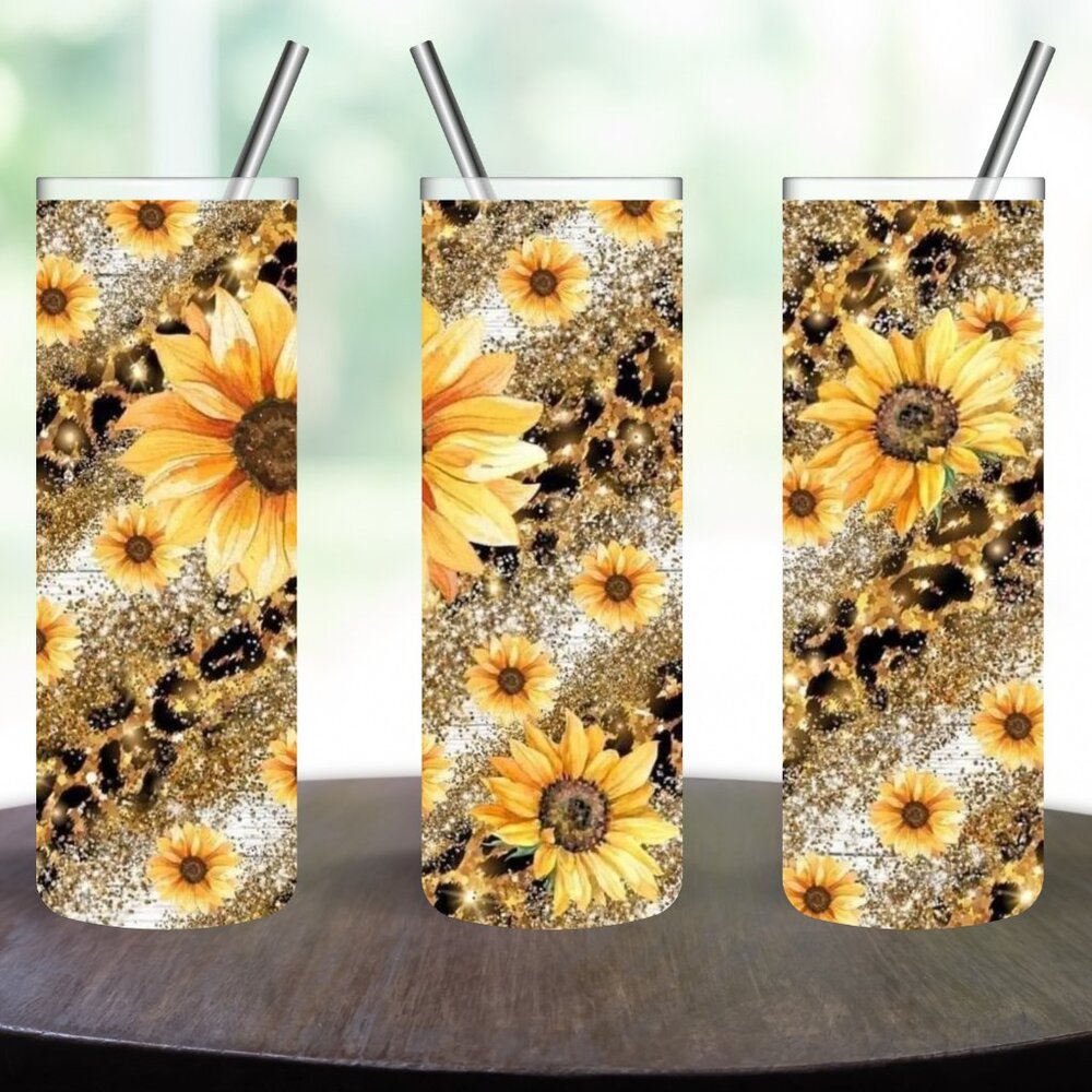 Sunflowers & Gold Stainless Steel 20oz Skinny Tumbler