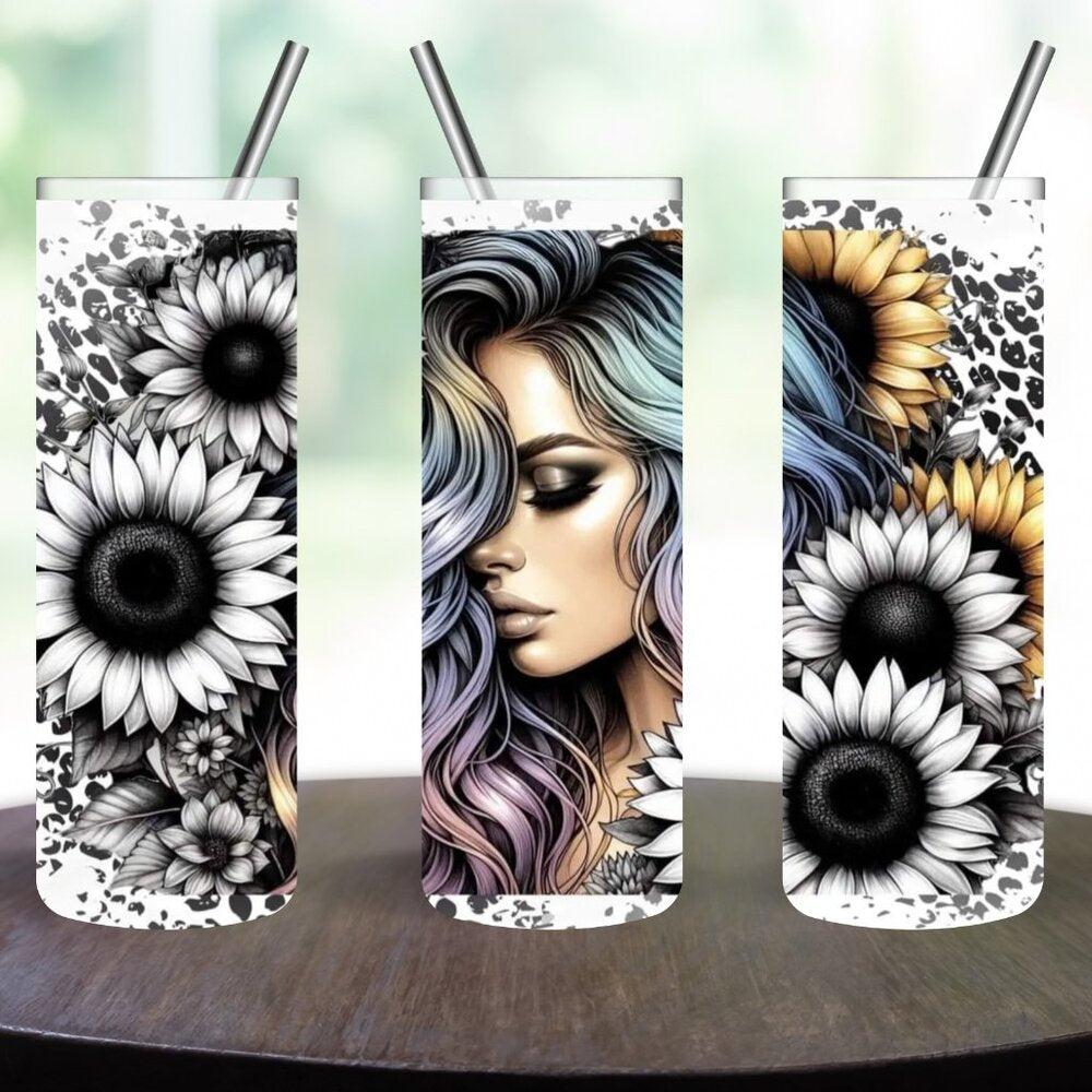 Lady & Sunflowers Stainless Steel 20oz Skinny Tumbler