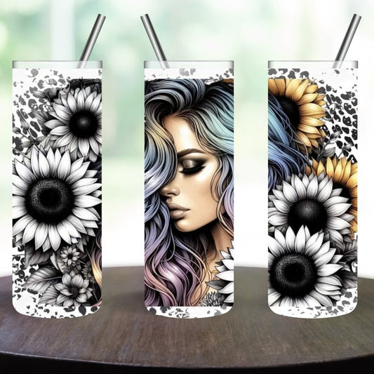 Lady & Sunflowers Stainless Steel 20oz Skinny Tumbler