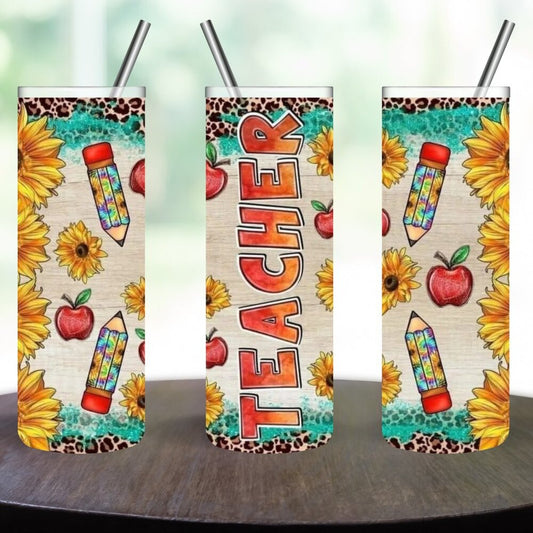 Teacher & Sunflowers Stainless Steel 20oz Skinny tumbler