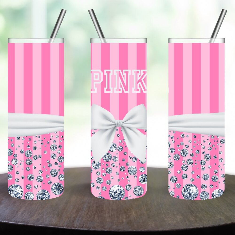 Pink & Diamonds Stainles Steel 20oz Skinny Tumbler