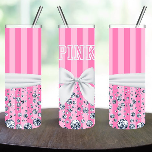 Pink & Diamonds Stainles Steel 20oz Skinny Tumbler