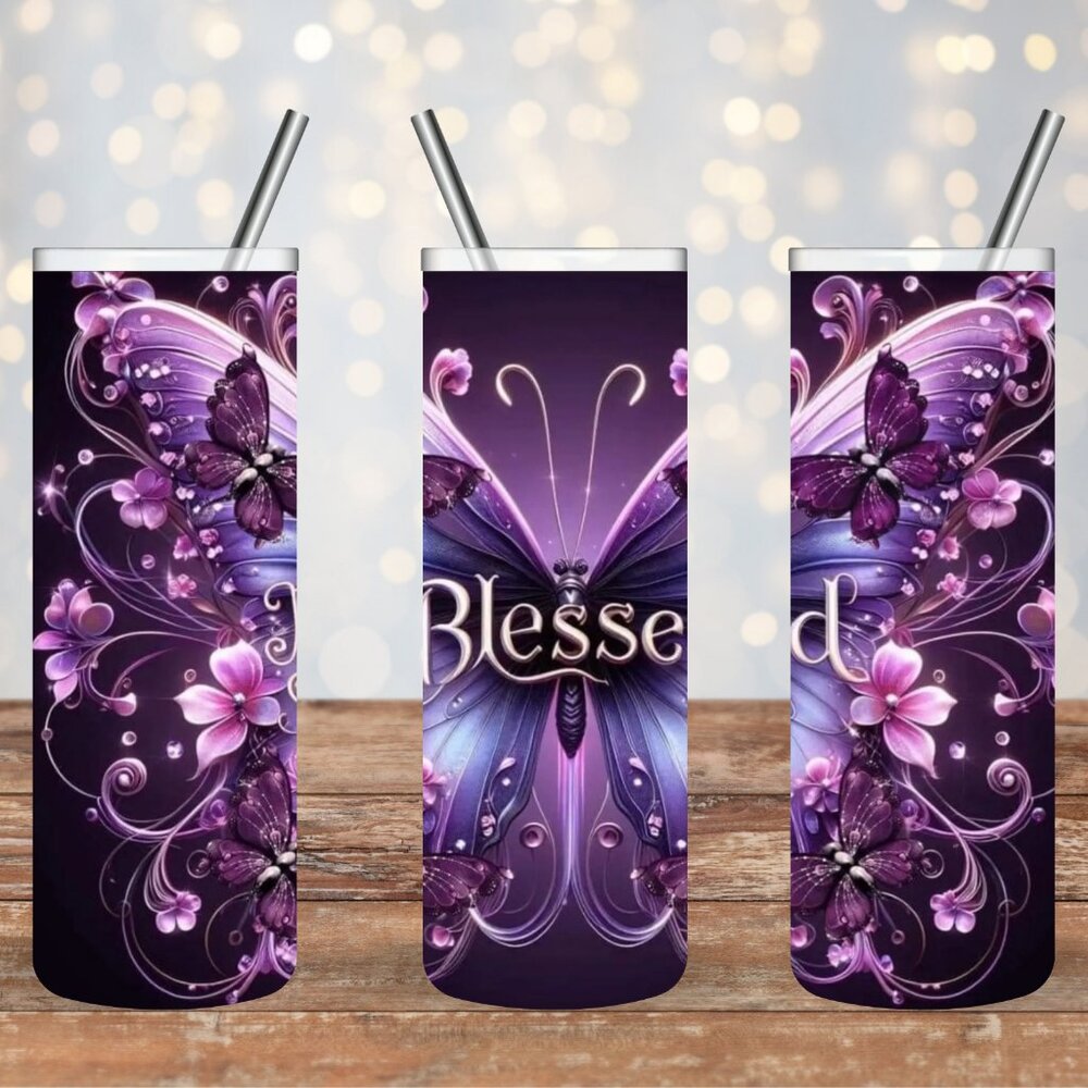 Blessed Purple Butterfly Stainless Steel 20oz Skinny Tumbler