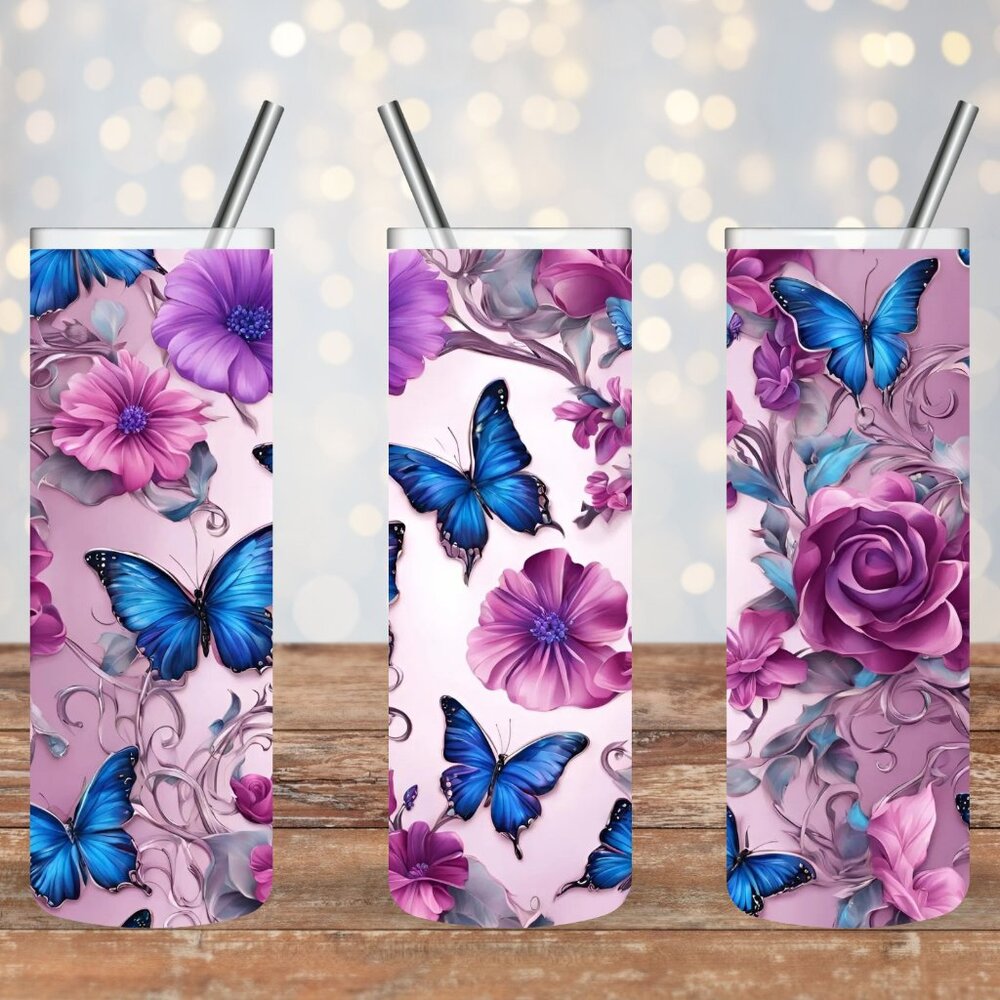 Purple Flowers & Blue Butterflies