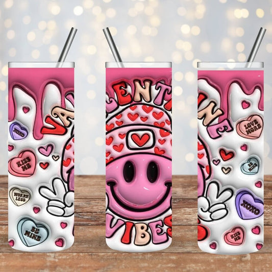 3D Valentine Vibes Stainless Steel 20oz Skinny Tumbler