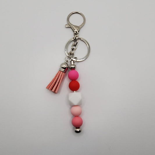 Stainless Steel Pink Silicone Bead Keychain