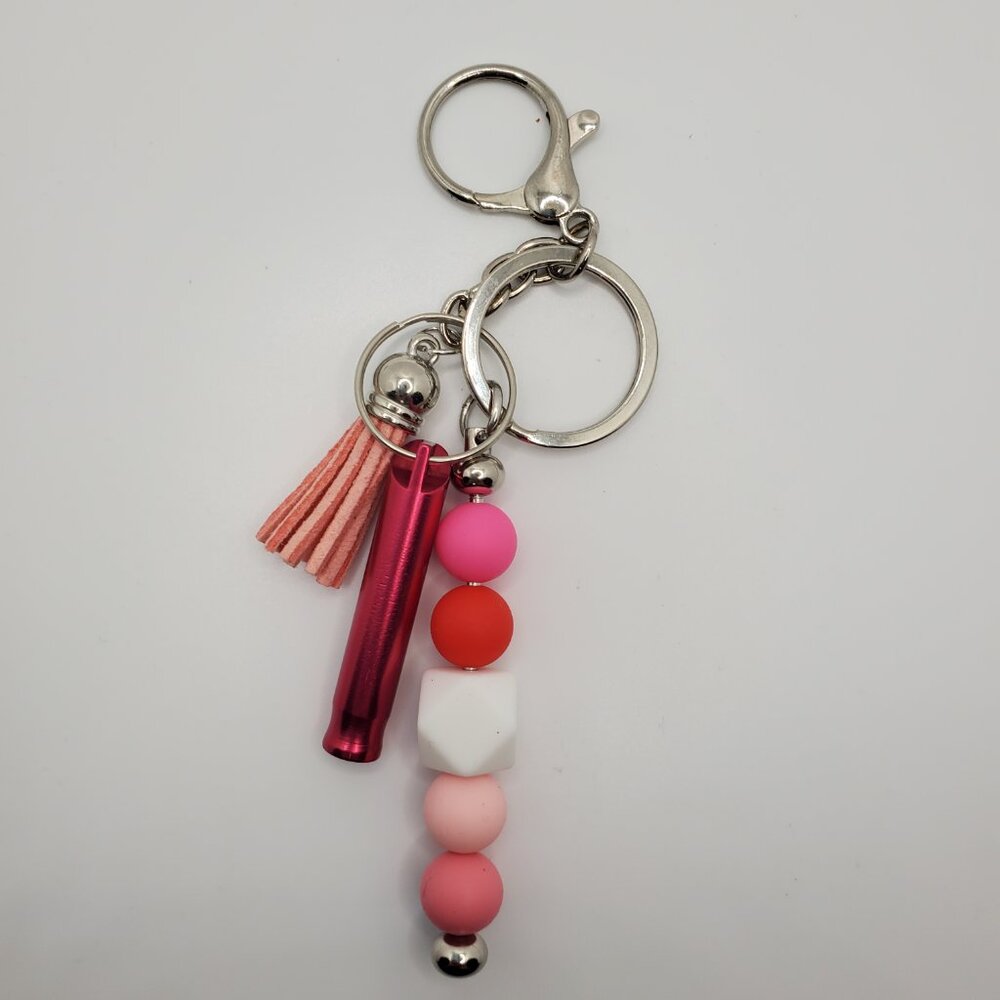 Stainless Steel Pink Silicone Beads Keychain with Whistle