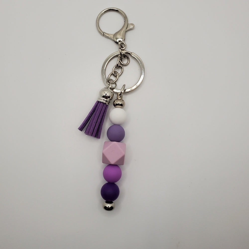 Stainless steel purple silicone beads keychain