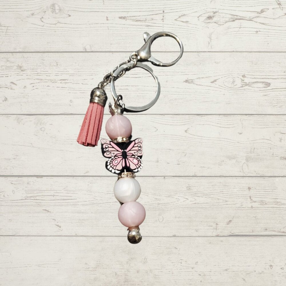 Silicone Beads & Pink Butterfly Keychain