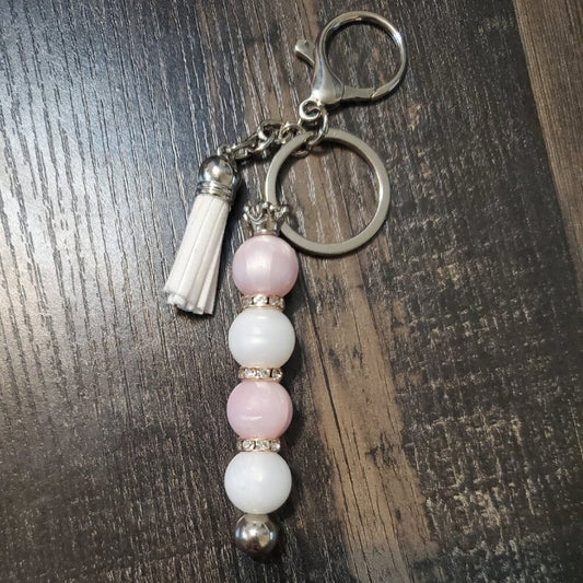 Pink & white Silicone Bead Keychain