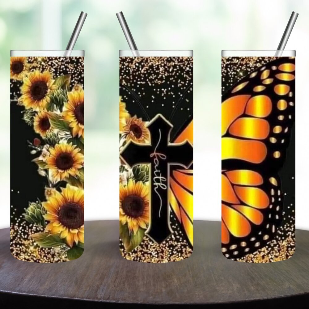 Sunflowers and Faith Stainless Steel 20oz Skinny Tumbler