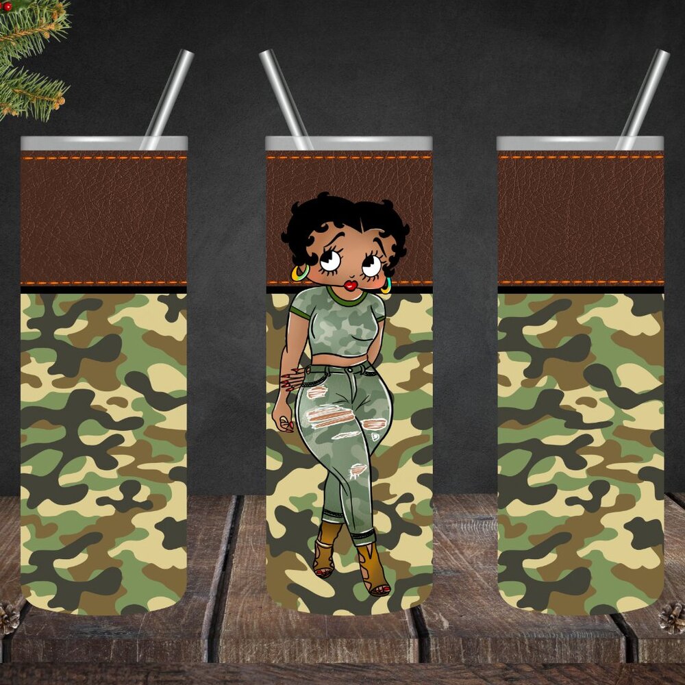 Camo Betty Boop Stainless Steel 20oz Skinny Tumbler